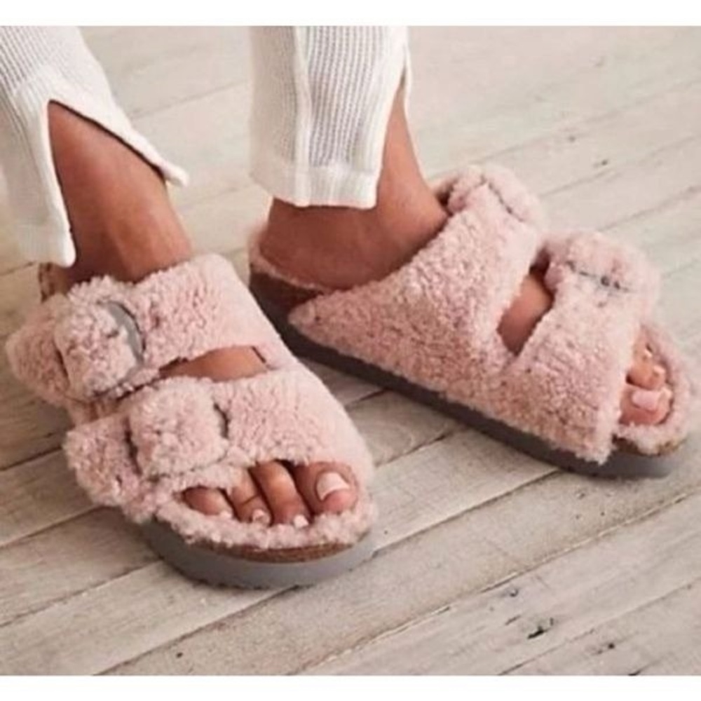 Birkenstock Papillio Big Buckle Shearling Arizona Platform sandals